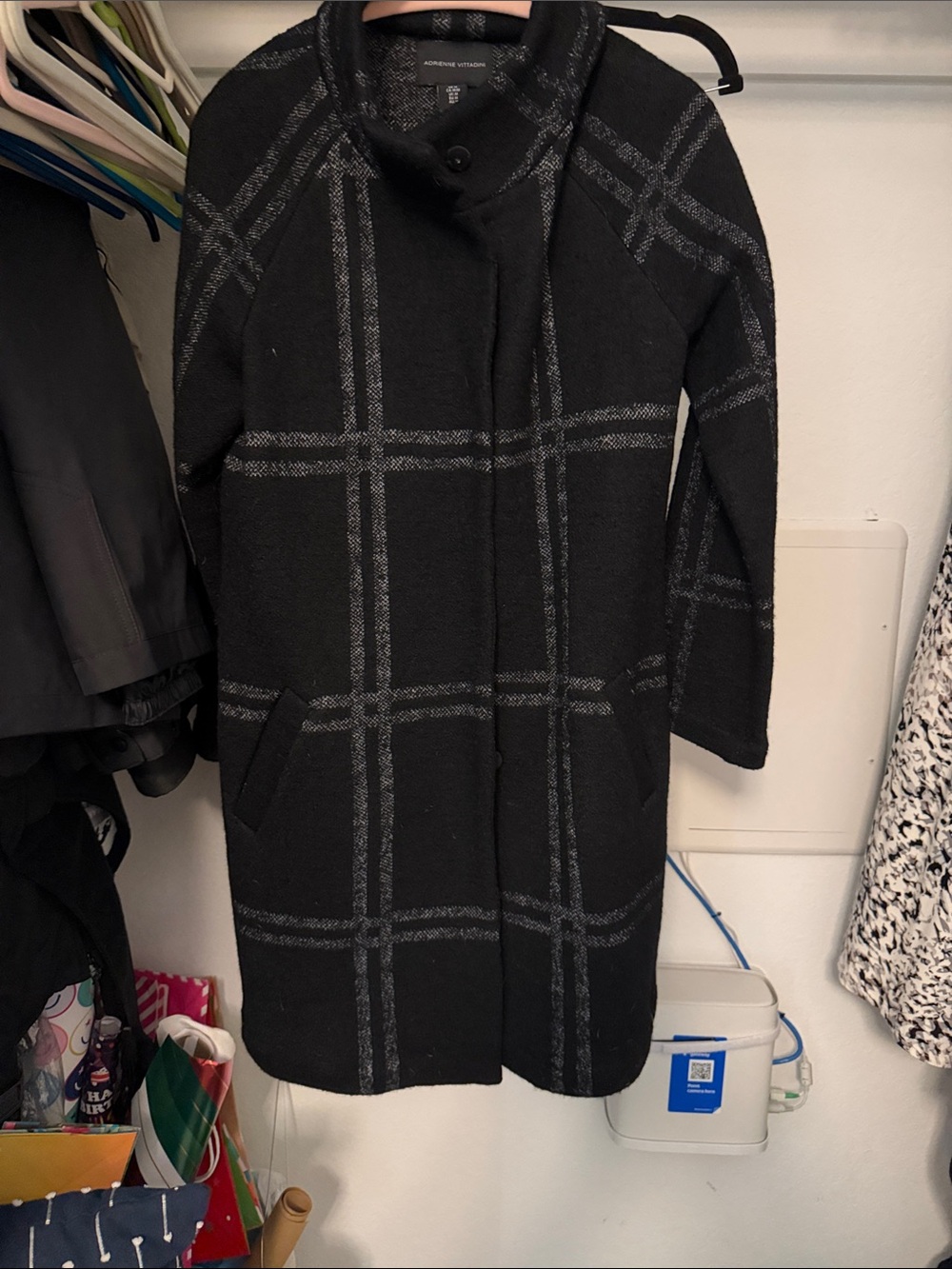 Womens Black Plaid Long Trench Coat